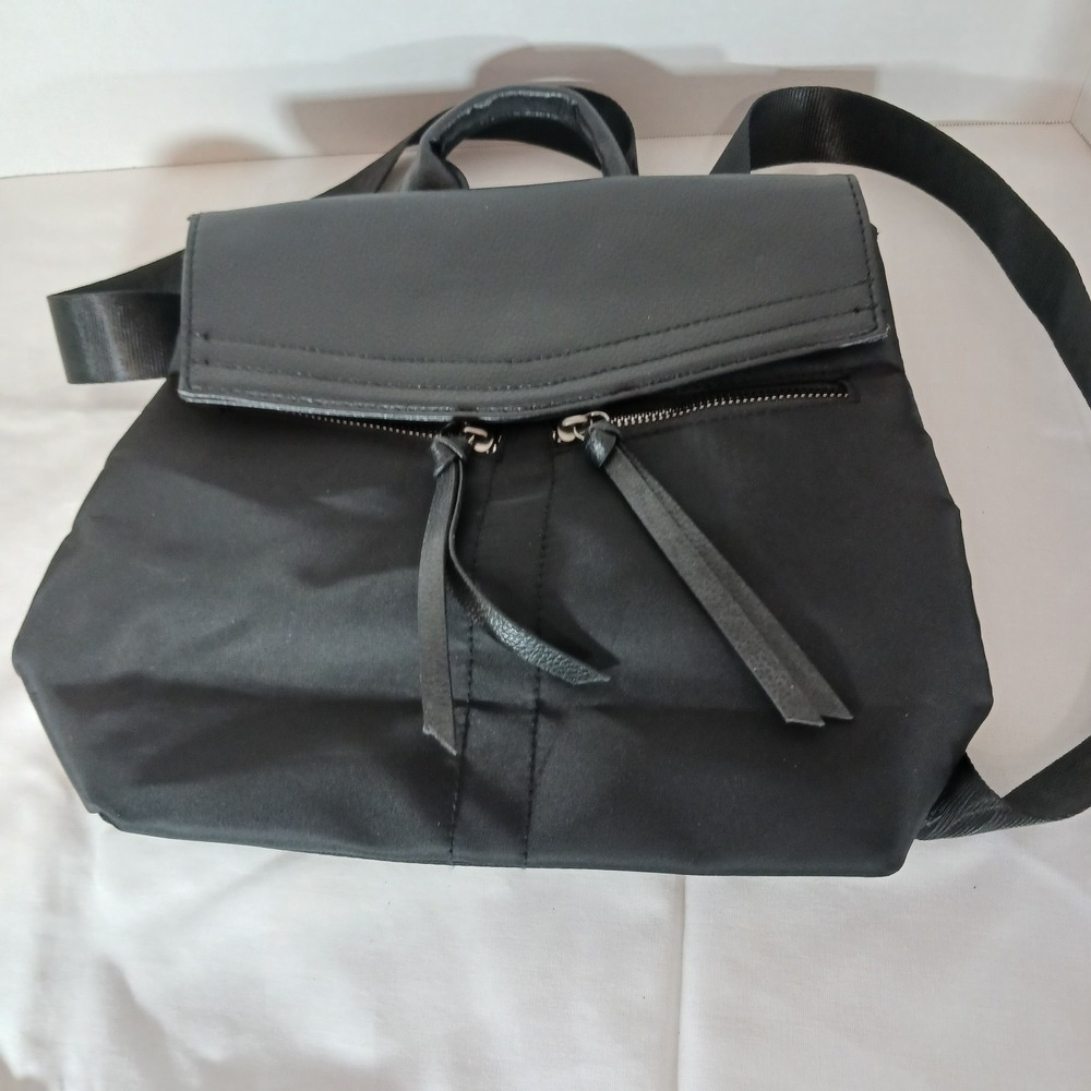 Botkier New York Women's Black Backpack Top Handle Flap Snap Zip Pocket Silver
